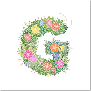 "G" Floral Letter Monogram Posters and Art